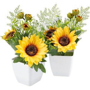 Artificial Sunflower Potted Plants Silk Yellow Fake Flower, 2pcs Sunflower